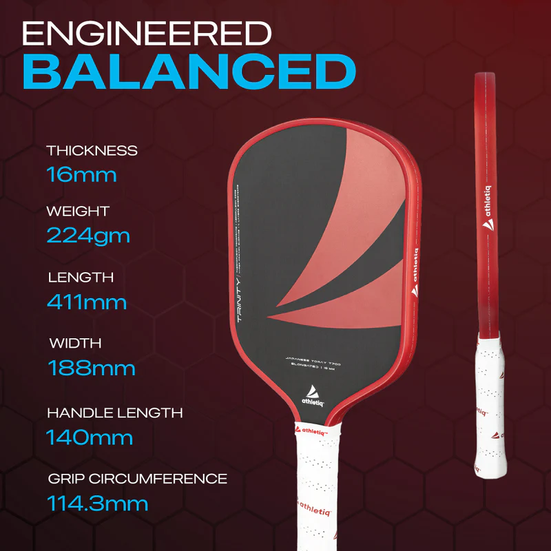 Athletiq Trinity USAPA Approved (Trilogy Pro Series) Full Foam Hot Pressed Thermoformed Japanese Toray T700 Elongated Pickleball Paddle - Image 2
